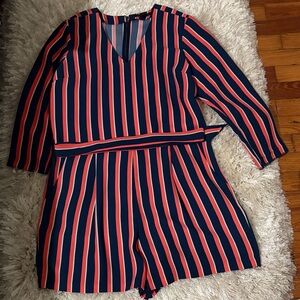 Banana Republic Red and Navy Striped Romper